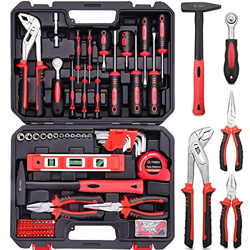 M MEEPO工具套装,186件套工具包男士女士家庭和家庭维修,完整的家庭工具包DIY,大学生,带固体工具箱